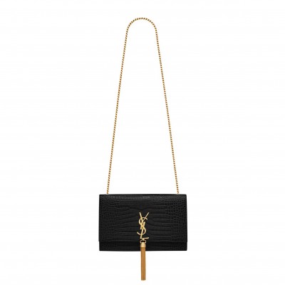 YSL KATE MEDIUM TASSEL IN CROCODILE-EMBOSSED LEATHER 354119DND0J1000 (24*14.5*5.5cm)